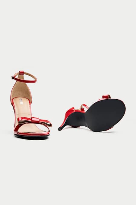 Oroh_Red Bows Front Genuine Leather Heels _at_Aza_Fashions