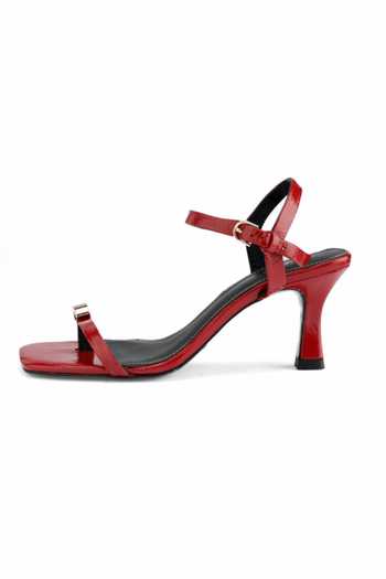 Oroh_Red Brooches Vic Metal Embellished Leather Heels _Online_at_Aza_Fashions