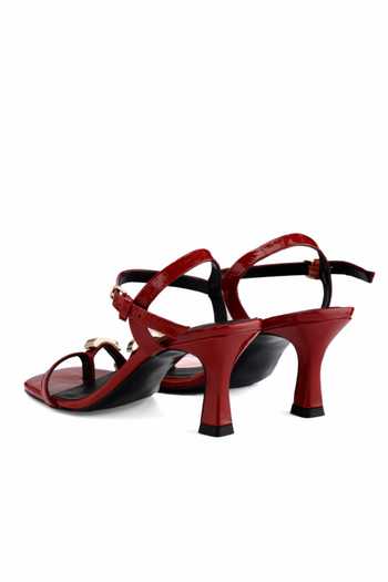 Shop_Oroh_Red Brooches Vic Metal Embellished Leather Heels _Online_at_Aza_Fashions