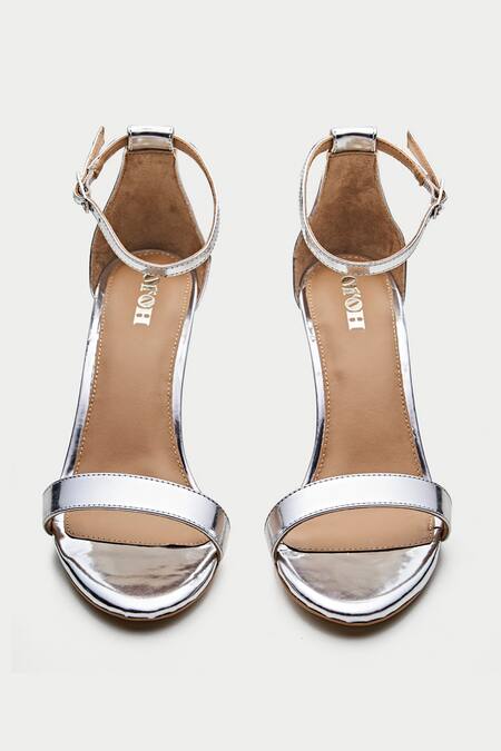 Oroh_Silver Olivares Leather Metallic Finish Heels _at_Aza_Fashions