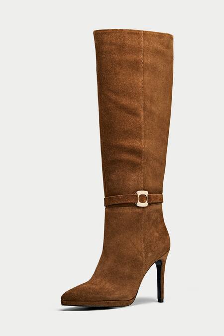 Oroh Brown Buckles Tan Leather Embellished Long Boots Online at Aza Fashions Oroh_Brown Buckles Tan Leather Embellished Long Boots _Online_at_Aza_Fashions