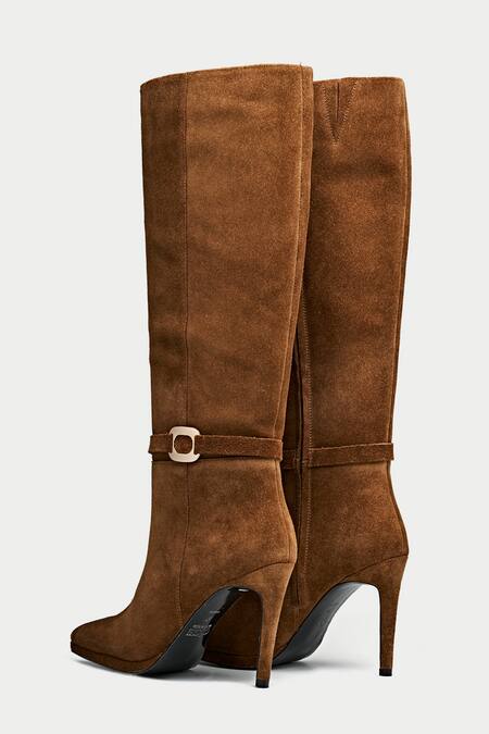 Oroh Brown Buckles Tan Leather Embellished Long Boots at Aza Fashions Oroh_Brown Buckles Tan Leather Embellished Long Boots _at_Aza_Fashions