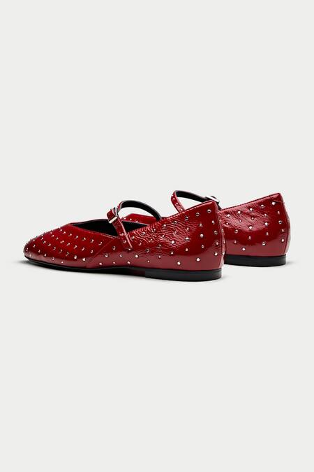 Shop Oroh Red Sintra Leather Stud Ballerina Online at Aza Fashions Shop_Oroh_Red Sintra Leather Stud Ballerina _Online_at_Aza_Fashions