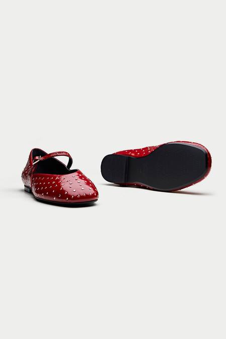 Oroh Red Sintra Leather Stud Ballerina at Aza Fashions Oroh_Red Sintra Leather Stud Ballerina _at_Aza_Fashions