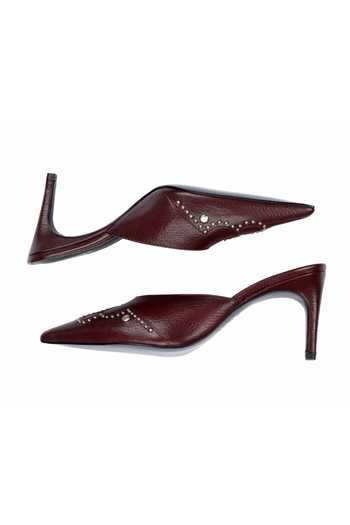 Buy Oroh Maroon Metallic Thread Gubbio Embellished Mule Pumps Online at Aza Fashions Buy_Oroh_Maroon Metallic Thread Gubbio Embellished Mule Pumps_Online_at_Aza_Fashions