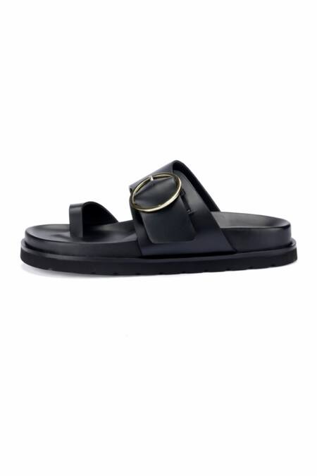 Oroh_Black Buckles Liria Leather Flat Sandals _Online_at_Aza_Fashions
