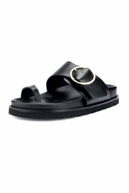 Buy_Oroh_Black Buckles Liria Leather Flat Sandals _Online_at_Aza_Fashions