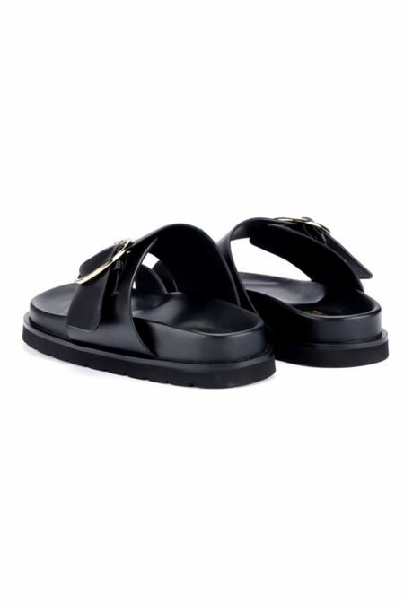 Shop_Oroh_Black Buckles Liria Leather Flat Sandals _Online_at_Aza_Fashions