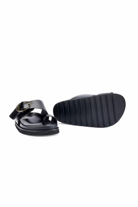 Oroh_Black Buckles Liria Leather Flat Sandals _at_Aza_Fashions