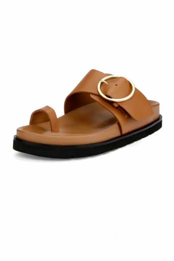 Buy_Oroh_Brown Buckles Liria Plain Flat Sandals _Online_at_Aza_Fashions