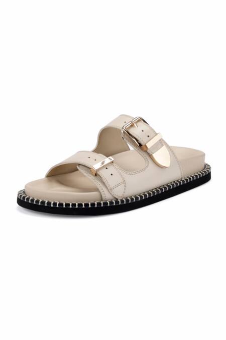 Buy_Oroh_Off White Modica Leather Plain Flat Sandals _Online_at_Aza_Fashions
