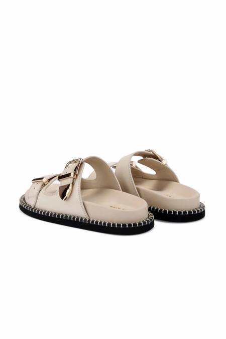 Oroh_Off White Modica Leather Plain Flat Sandals _at_Aza_Fashions