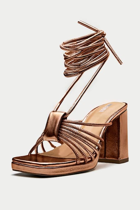Buy_Oroh_Brown Bronze Textured Tie-up Heels _Online_at_Aza_Fashions