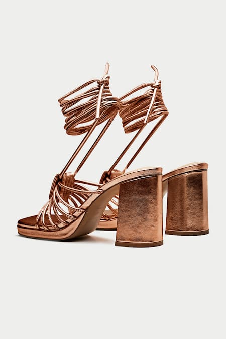 Shop_Oroh_Brown Bronze Textured Tie-up Heels _Online_at_Aza_Fashions