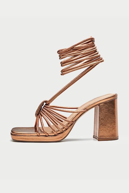 Buy_Oroh_Rose Gold Glitter Faenza Leather Metallic Tie-up Heels _Online_at_Aza_Fashions