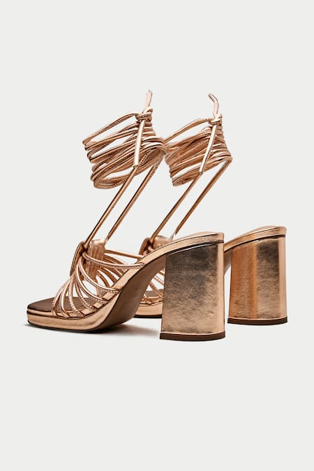 Shop_Oroh_Rose Gold Glitter Faenza Leather Metallic Tie-up Heels _Online_at_Aza_Fashions
