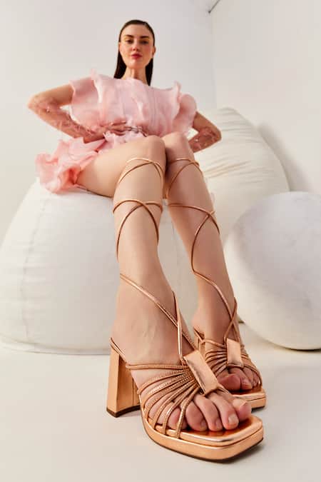 Buy_Oroh_Rose Gold Glitter Faenza Leather Metallic Tie-up Heels 