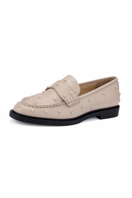 Buy_Oroh_Off White Mantova Stud Embellished Loafers _Online_at_Aza_Fashions