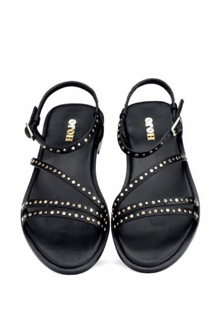 Shop Oroh Black Studs Oristano Metallic Embellished Sandals at Aza Fashions Shop_Oroh_Black Studs Oristano Metallic Embellished Sandals _at_Aza_Fashions