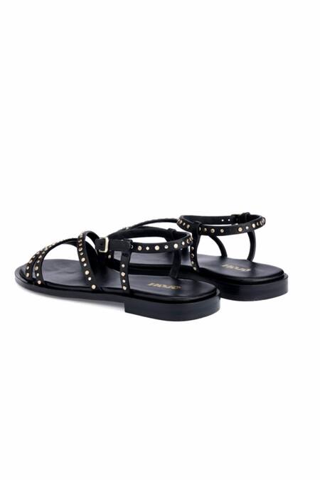 Shop Oroh Black Studs Oristano Metallic Embellished Sandals Online at Aza Fashions Shop_Oroh_Black Studs Oristano Metallic Embellished Sandals _Online_at_Aza_Fashions