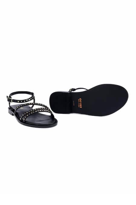 Oroh Black Studs Oristano Metallic Embellished Sandals at Aza Fashions Oroh_Black Studs Oristano Metallic Embellished Sandals _at_Aza_Fashions