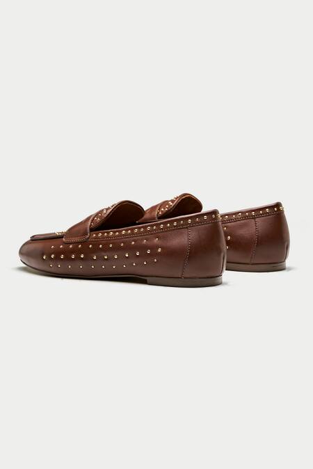 Oroh_Brown Savona Metallic Stud Embellished Loafers _at_Aza_Fashions
