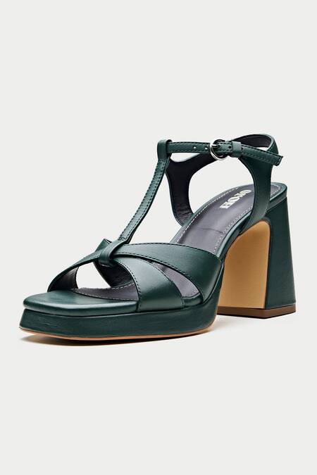 Oroh_Green Bottle Criss Cross Platform Heels _Online_at_Aza_Fashions