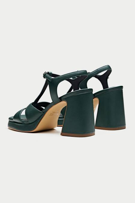 Buy_Oroh_Green Bottle Criss Cross Platform Heels _Online_at_Aza_Fashions