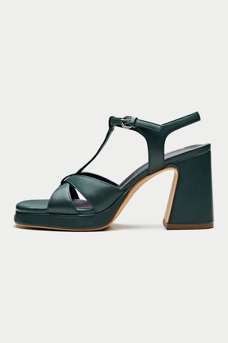 Shop_Oroh_Green Bottle Criss Cross Platform Heels _Online_at_Aza_Fashions