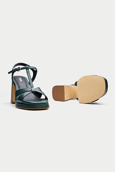 Oroh_Green Bottle Criss Cross Platform Heels _at_Aza_Fashions