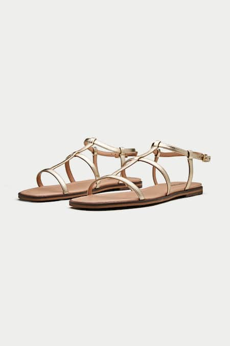 OROH Gold Taranto Criss Cross Strap Flats 