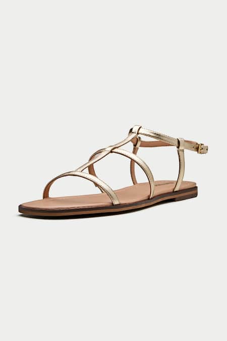 Buy_Oroh_Gold Taranto Criss Cross Strap Flats _Online_at_Aza_Fashions