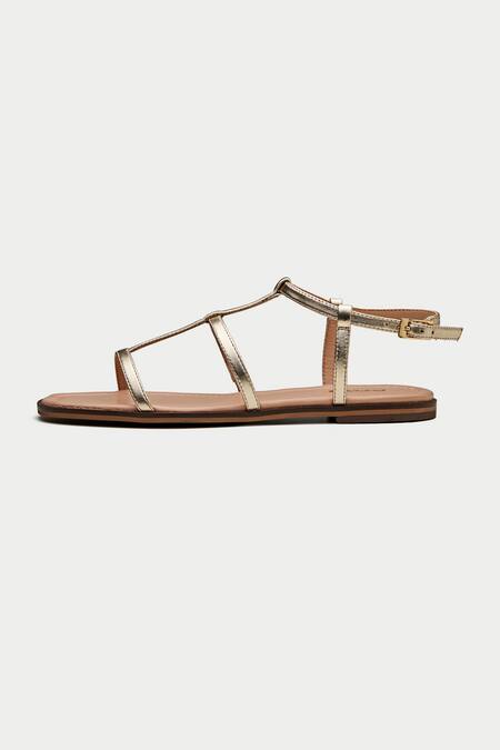 Shop_Oroh_Gold Taranto Criss Cross Strap Flats _Online_at_Aza_Fashions