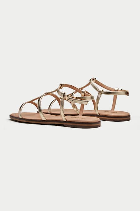 Oroh_Gold Taranto Criss Cross Strap Flats _at_Aza_Fashions