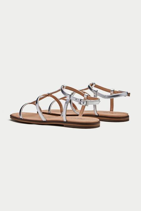 Shop Oroh Silver Taranto Criss Cross Strappy Flats Online at Aza Fashions Shop_Oroh_Silver Taranto Criss Cross Strappy Flats _Online_at_Aza_Fashions