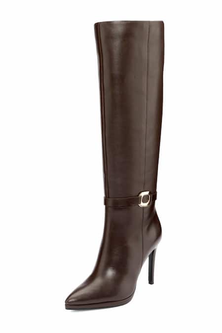 Shop_Oroh_Brown Buckles Pavia Pointed Toe Long Boots _Online_at_Aza_Fashions