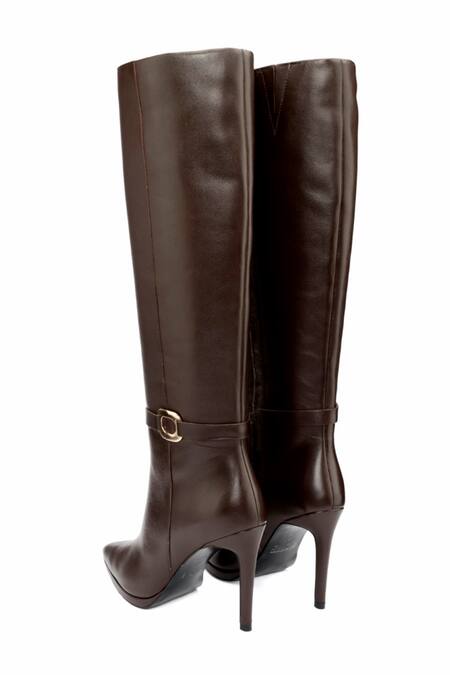 Buy_Oroh_Brown Buckles Pavia Pointed Toe Long Boots 