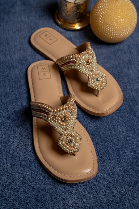Shop_Sandalwali_Gold Hand Embroidery Ora Sandals _at_Aza_Fashions