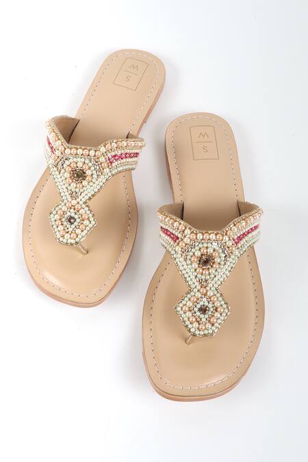 Sandalwali_Gold Hand Embroidery Ora Sandals _Online_at_Aza_Fashions