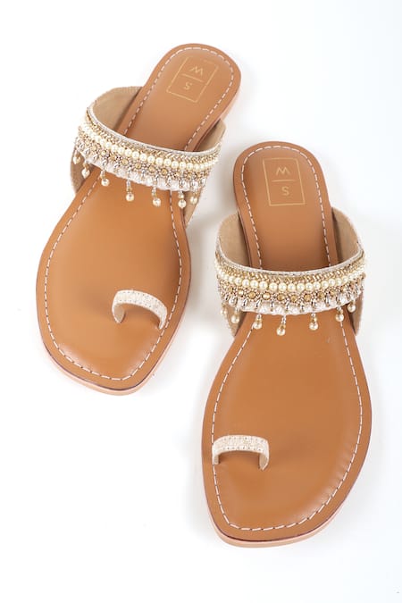 Shop_Sandalwali_Brown Hand Embroidery Jolie Sandals _at_Aza_Fashions
