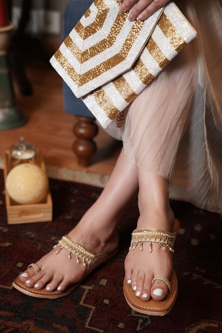 Buy_Sandalwali_Brown Hand Embroidery Jolie Sandals _Online_at_Aza_Fashions