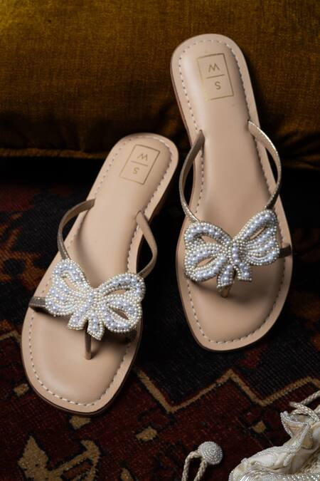 Shop_Sandalwali_Beige Hand Embroidery Coco Pearl Sandals _Online_at_Aza_Fashions