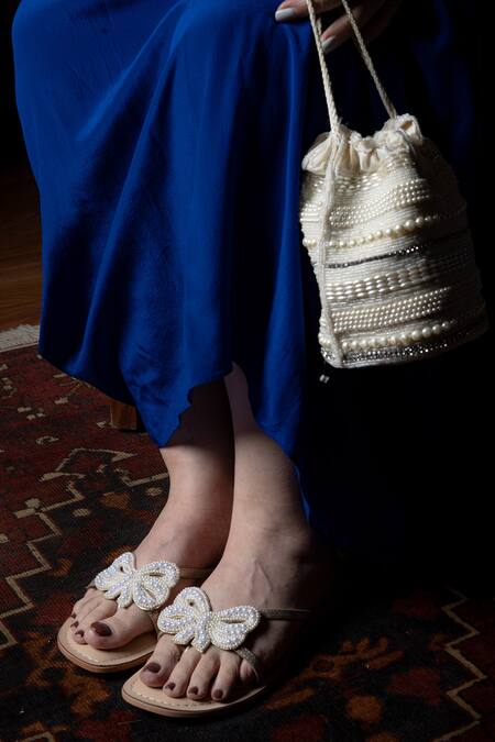 Shop_Sandalwali_Beige Hand Embroidery Coco Pearl Sandals 
