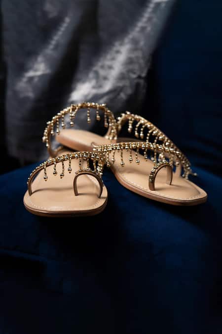 Shop_Sandalwali_Beige Soha Beaded Sandals _at_Aza_Fashions