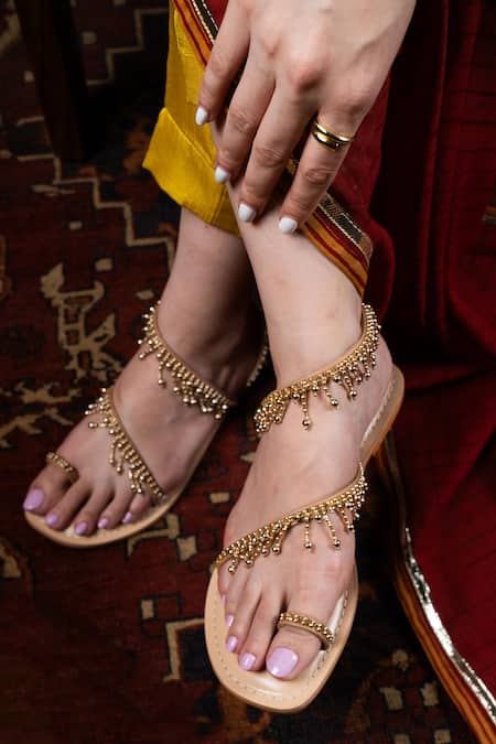 Sandalwali_Beige Soha Beaded Sandals _Online_at_Aza_Fashions