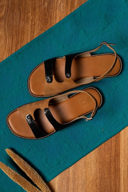 Shop_Sandalwali_Brown Sally Color Block Sandals _at_Aza_Fashions