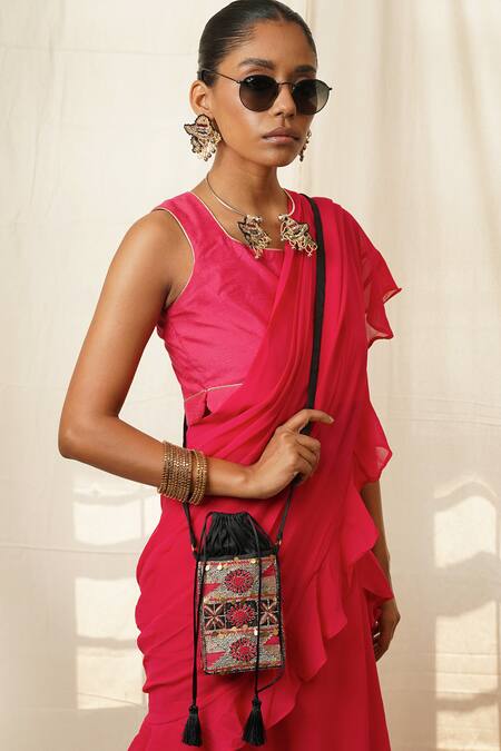 Shop Moirra Magenta Zardozi Rangeen Mehfil Embroidered Mobile Bag Online at Aza Fashions Shop_Moirra_Magenta Zardozi Rangeen Mehfil Embroidered Mobile Bag _Online_at_Aza_Fashions