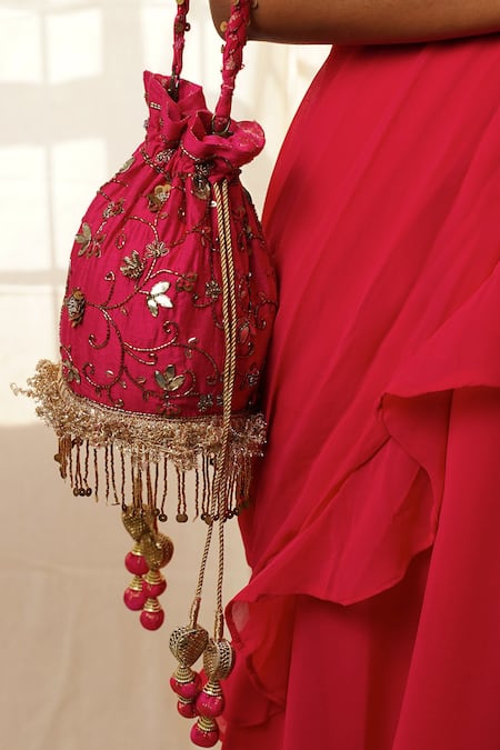 Moirra_Magenta Zardozi Gulabo Embroidered Potli _Online_at_Aza_Fashions
