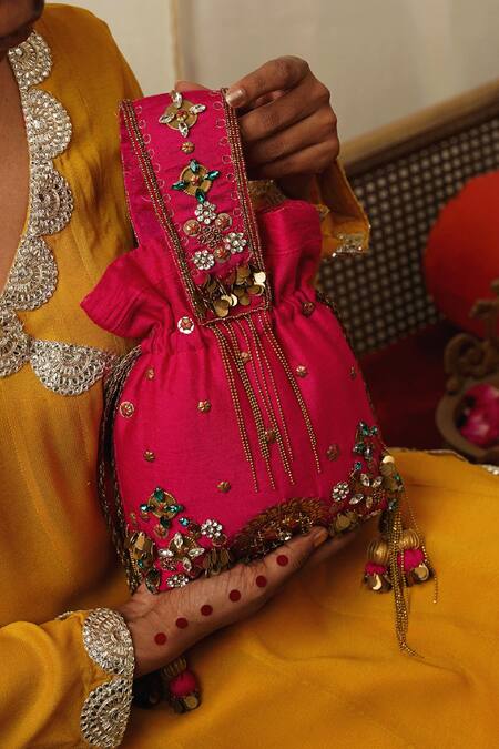 Shop_Moirra_Magenta Stone Heera Embroidered Potli _Online_at_Aza_Fashions