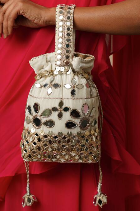 Shop Moirra Ivory Mirror Neelofar Work Potli Online at Aza Fashions Shop_Moirra_Ivory Mirror Neelofar Work Potli _Online_at_Aza_Fashions